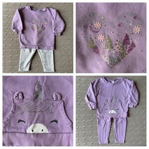 EUC Carter’s 4pc Baby Girl Mix’n’Match Set, Lavender & Silver Unicorn, 18 Months